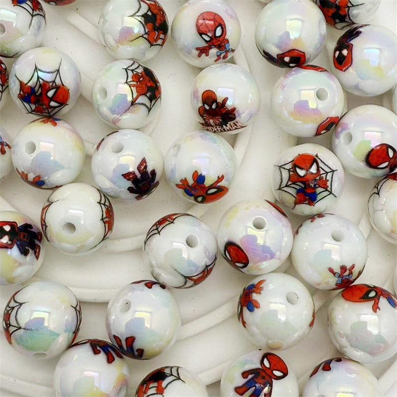 Plating Round Acrylic Beads 16mm Spider Man Printed 50pcs 5