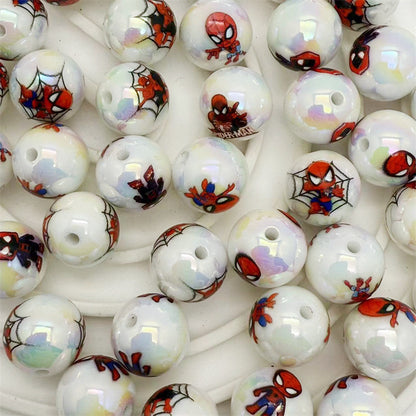 Plating Round Acrylic Beads 16mm Spider Man Printed 50pcs 5