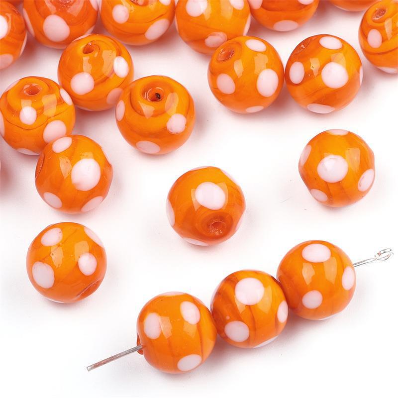 Painted Dots Glass Beads 12mm Colorful Glossy 2pcs 9