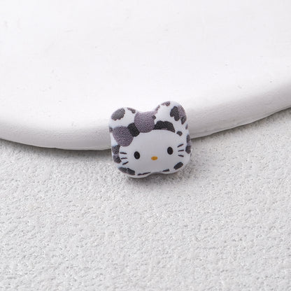 Leopard Print Hello KT Acrylic Beads 14mm Matte Finish 20pcs 12