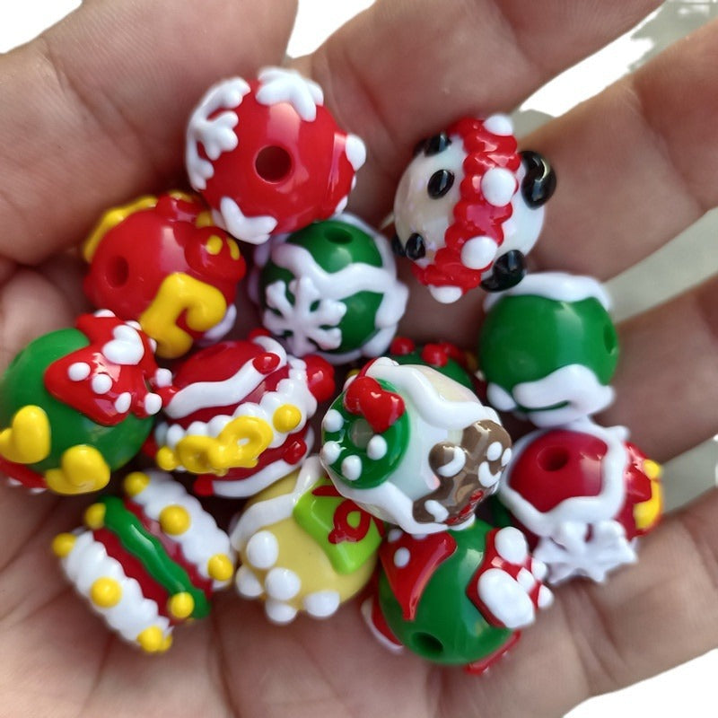 Hand Painted Round Acrylic Beads 16mm Christmas Theme 100pcs 5