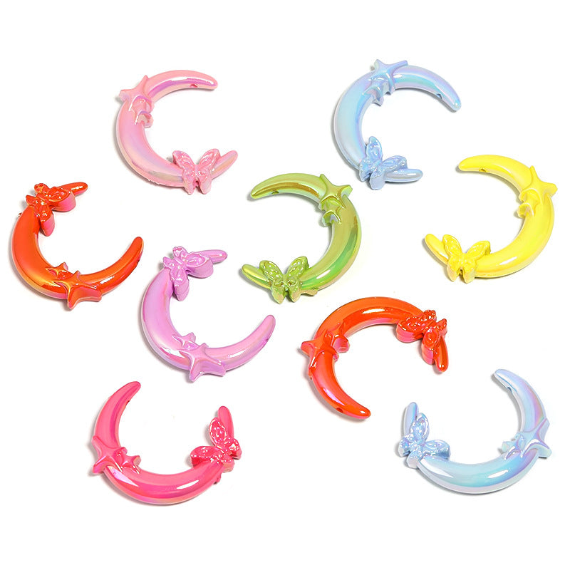 Plating Butterfly Crescent Moon Acrylic Beads 39*42mm UV Mixed 50pcs 6