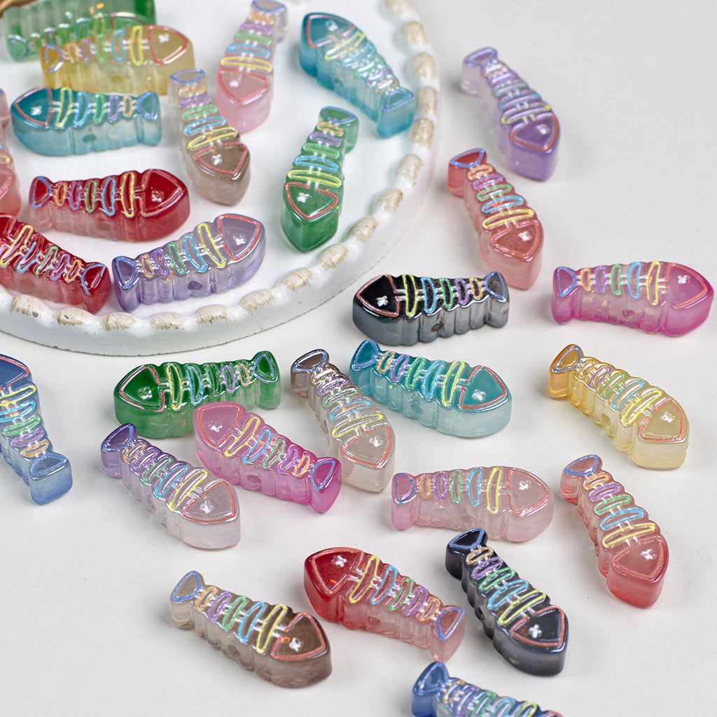 Plating Colorful Fish Bone Resin Beads 24mm 10pcs 3