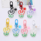 Acrylic Flower Keychain Colorful Tulip Design with Frosted Sphere Charm