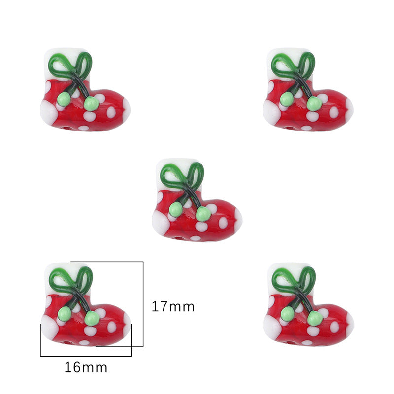 Lampwork Glass Beads Hand Painted Christmas Theme Enamel 2pcs 11
