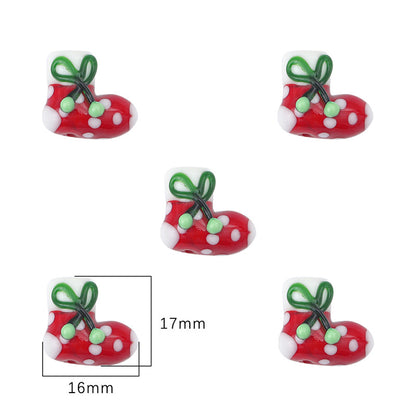 Lampwork Glass Beads Hand Painted Christmas Theme Enamel 2pcs 11