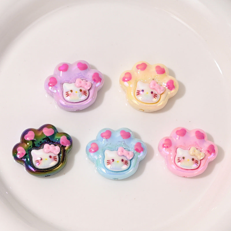 Plating Kitten Paw Acrylic Beads 22mm UV Colorful Resin 10pcs 3
