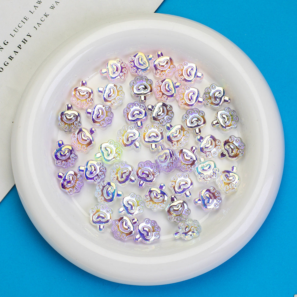 Transparent Plating Bear Paw Acrylic Beads 16mm Iridescent 20pcs