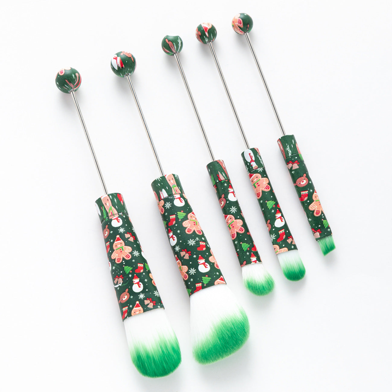 Beadable Makeup Brushes Halloween Christmas Themed Colorful Handles 5pcs 15