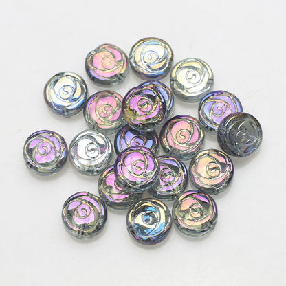 Rose Plated Glass Beads 10mm Glossy Spiral Floral Design 30pcs 14