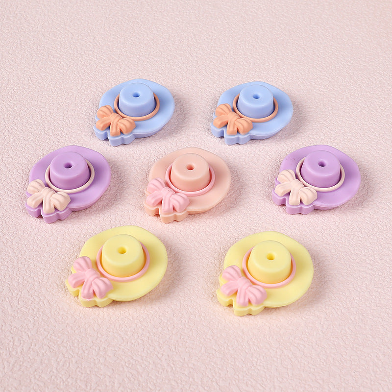 Silicone 3D Focal Beads Bow Hat With Bow Detail 20pcs 2