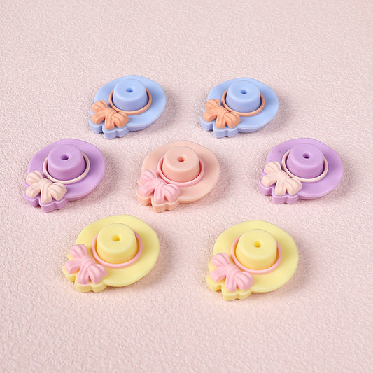 Silicone 3D Focal Beads Bow Hat With Bow Detail 20pcs 2