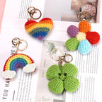 Crochet Rainbow Keychain Handmade Yarn Charm with Colorful Shapes