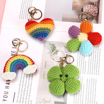 Crochet Rainbow Keychain Handmade Yarn Charm with Colorful Shapes