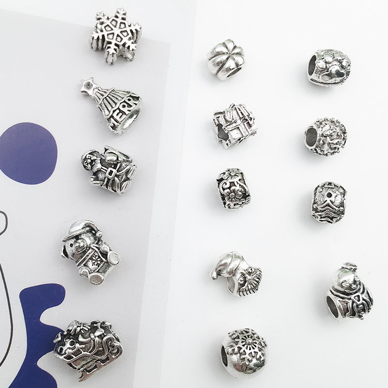 Christmas Series Large Hole Metal Beads Silver Tone Zinc Alloy 1pc 3