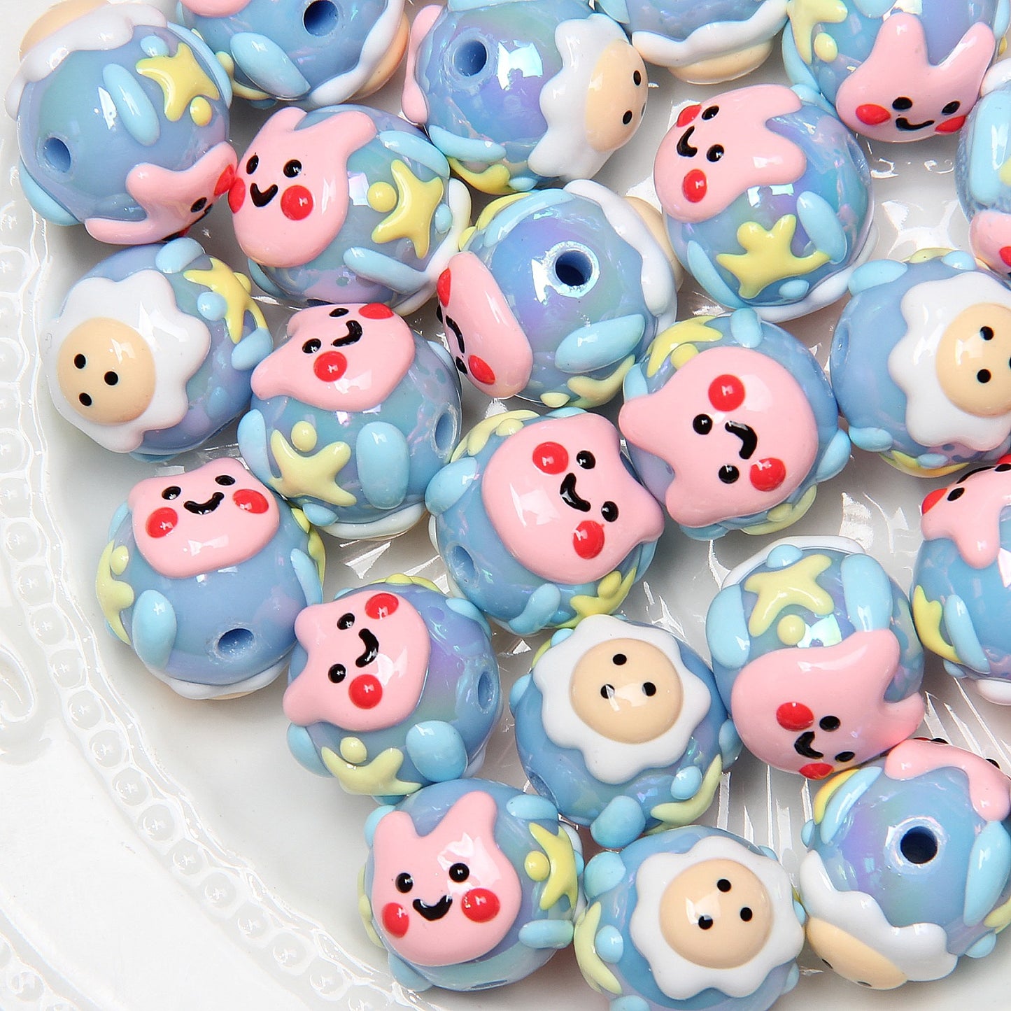 Hand Painted Acrylic Beads 16mm New Year Dog Faces 10pcs 13