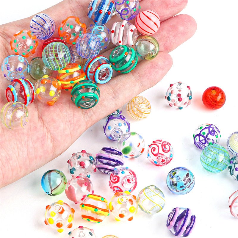 Hand Painted Hollow Polka Dotted Blown Glass Beads 14mm 4pcs 3