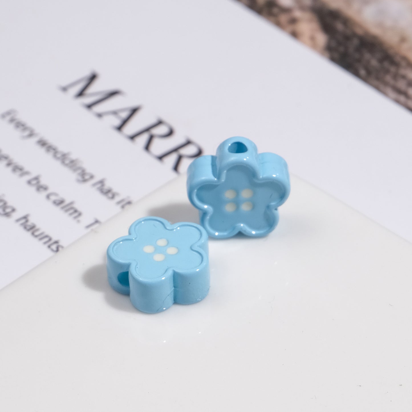 Painted Flower Button Acrylic Beads 12mm Glossy Pastel 50pcs 9