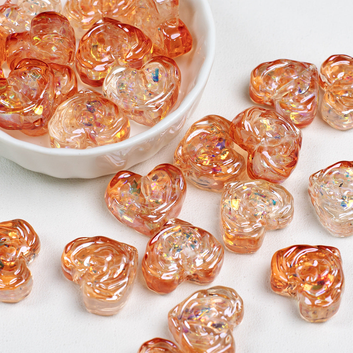 Rose Pattern Heart Resin Beads 20mm Multicolor 10pcs 11