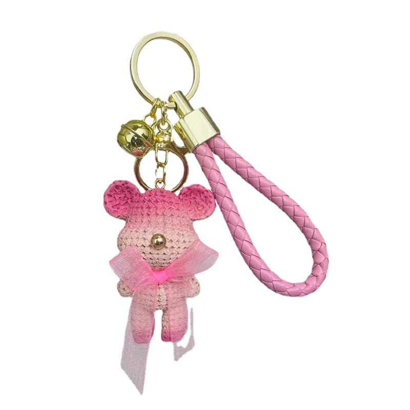 Resin Gradient Wool Bear Keychain with Soft Ribbon and Gold Accents 5