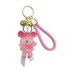 Resin Gradient Wool Bear Keychain with Soft Ribbon and Gold Accents 5