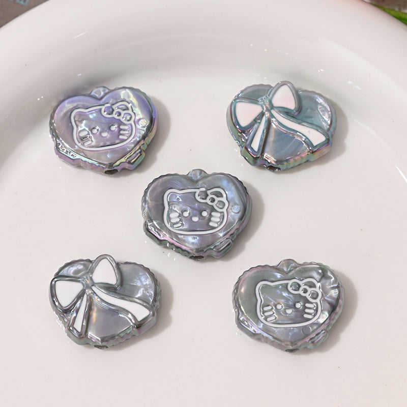 UV Plating Heart Acrylic Beads 20mm Cat Face Pastel Resin 10pcs 10