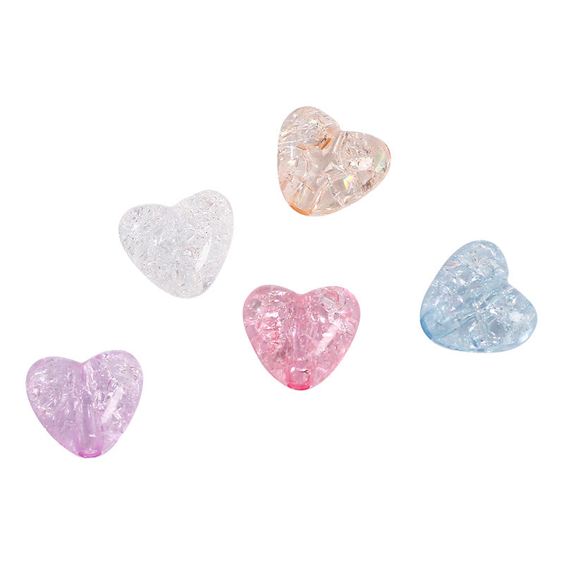 Colored Heart Acrylic Beads 11mm Crackled Translucent Pastel 100pcs 2