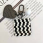 Cartoon Acrylic Plaid Striped Heart Leather Keychain Monochrome Design 16