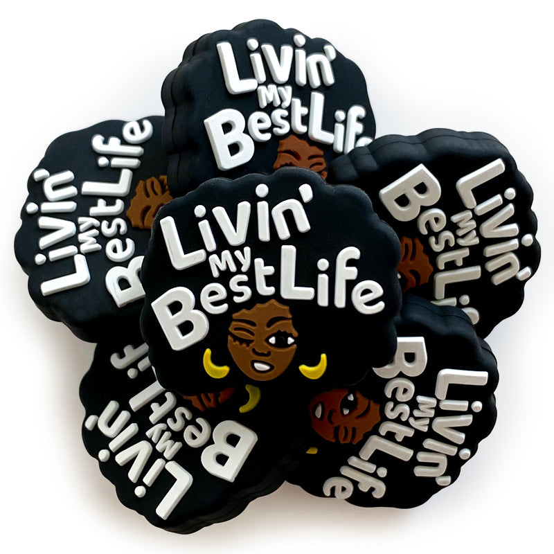 Silicone Focal Beads Negro Girl Winking Afro Hair Livin My Best Life 20pcs 3