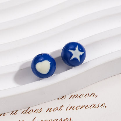 Painted Round Acrylic Beads 10mm Double Sided Heart and Star Pattern 50pcs 11