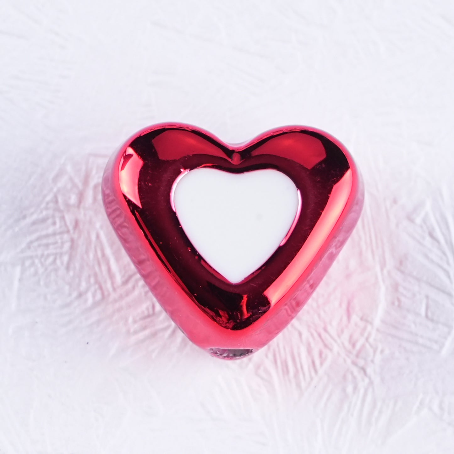 Metal Dual Color Heart Acrylic Beads 15mm Shiny Hollow 50pcs 9