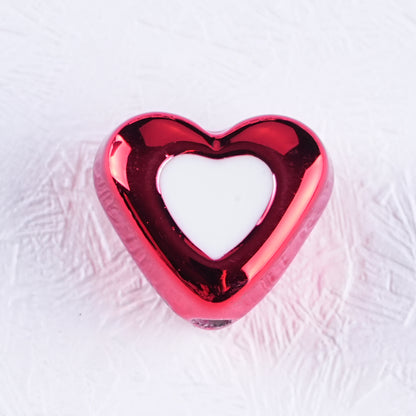Metal Dual Color Heart Acrylic Beads 15mm Shiny Hollow 50pcs 9