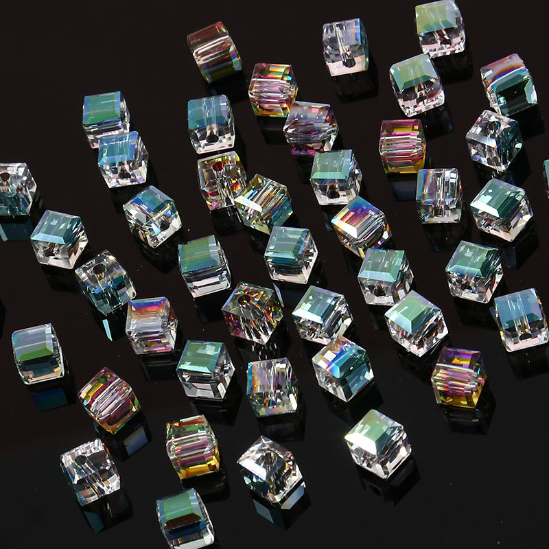 Electroplated Square Glass Beads 6mm Colorful Reflective 96pcs 2