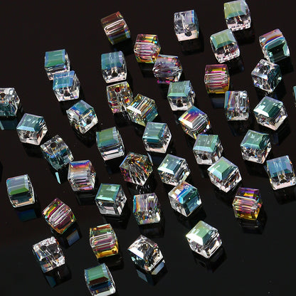 Electroplated Square Glass Beads 6mm Colorful Reflective 96pcs 2