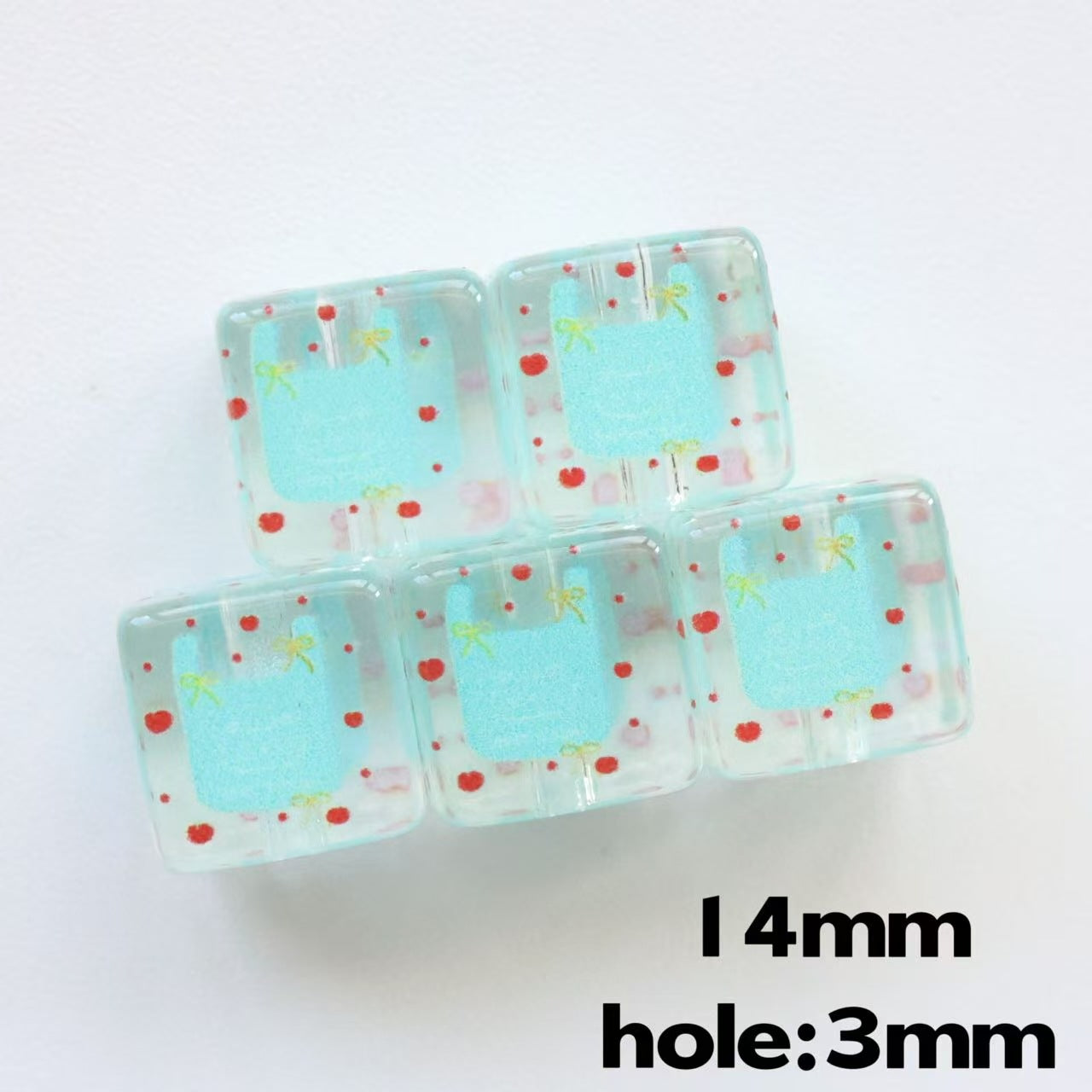 Clear Square Acrylic Beads 14mm Pastel Printed Designs 20pcs 11