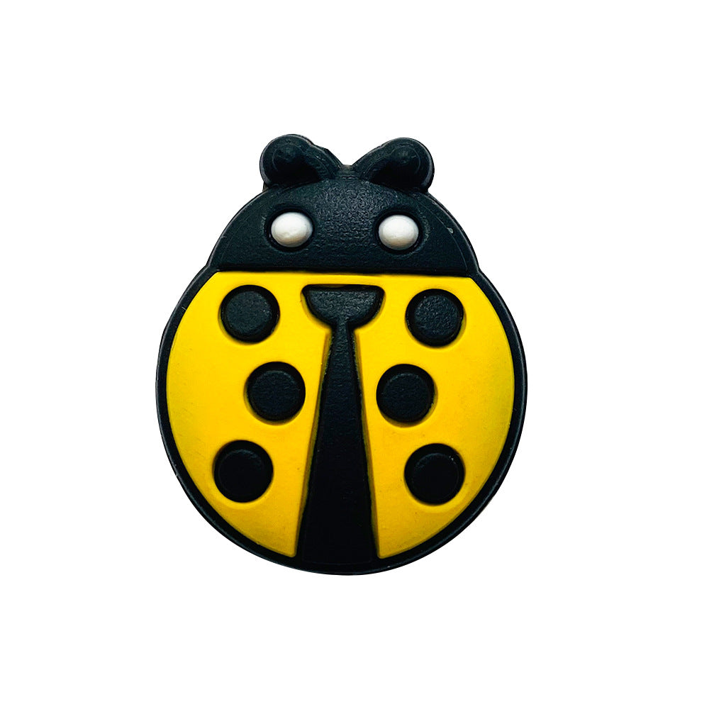 Seven-Spotted Ladybug Silicone Focal Beads Wholesale, Rounded Shape Insect Design Black Accents, 22 x 27 mm