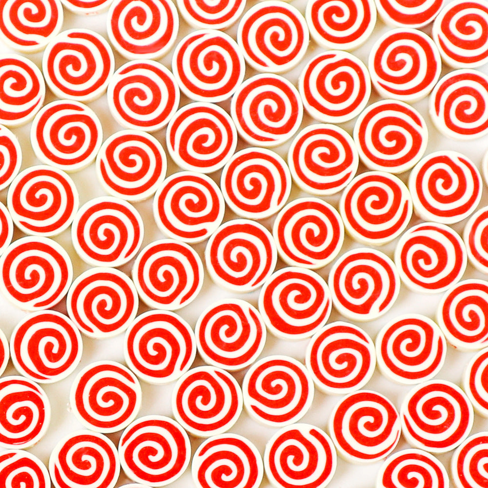 Flat Clay Beads 9mm Red Lollipop Pattern Polymer 100pcs