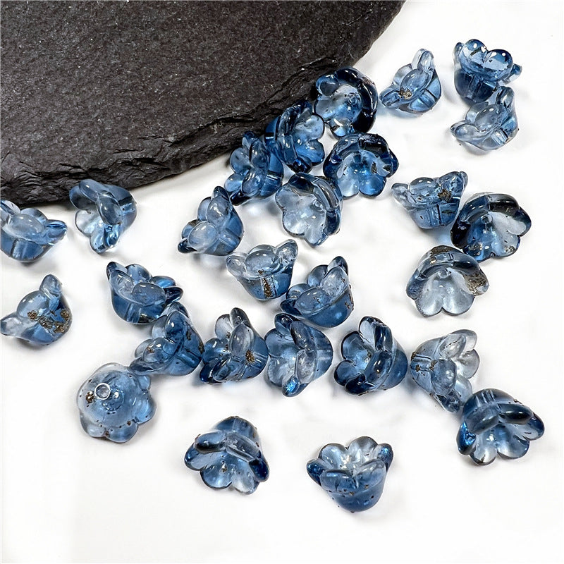 Czech Glass Beads Flower 12mm Iridescent Crystal Clear 50pcs 26