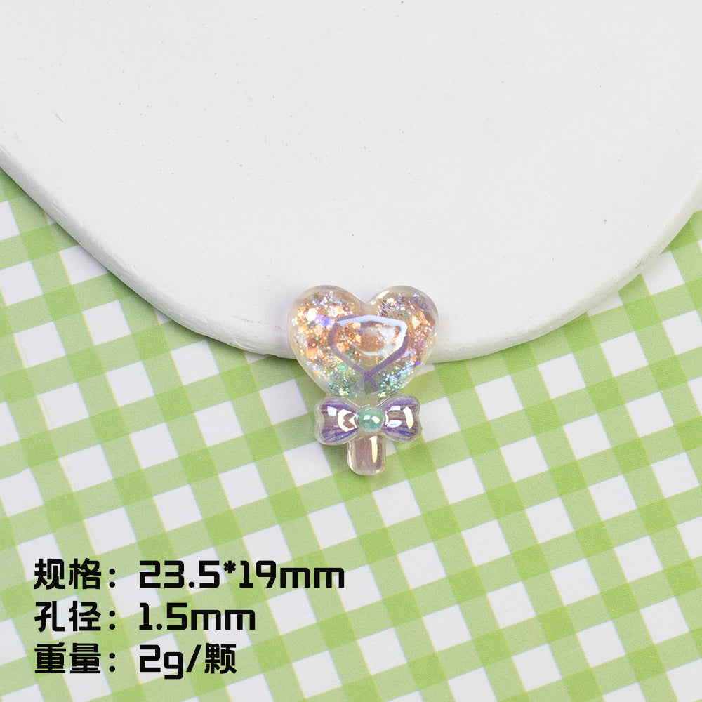 Plating Glitter Faceted Heart Lollipop Resin Beads 23.5x19mm 20pcs 9