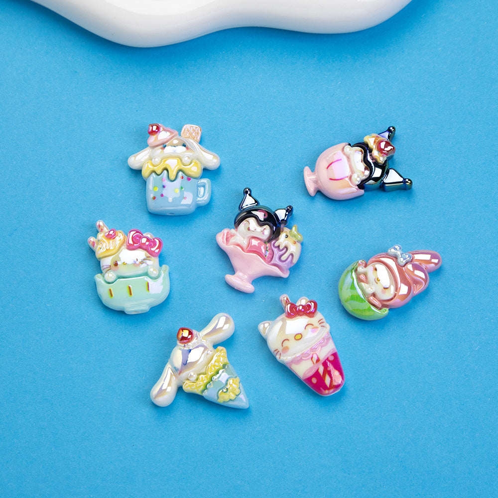 Plating Summer Sanrio Resin Beads Glossy Beverage Dessert 10pcs 4