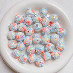 Hand Painted Rhinestone Flower Acrylic Round Beads 16mm 5pcs 17