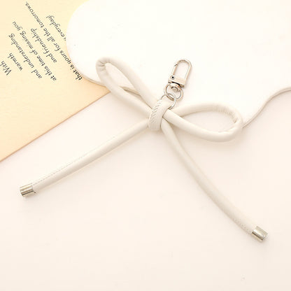 Colorful PU Leather Bow Keychain with Silver Tone Metal 3pcs 7