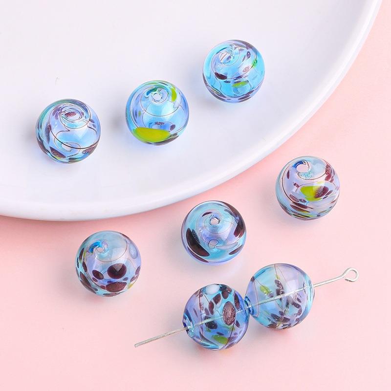 Hand Painted Hollow Polka Dotted Blown Glass Beads 14mm 4pcs 12