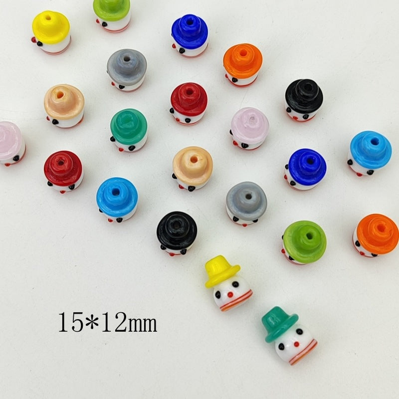 Lampwork Glass Beads Christmas Hat Snowman 15mm Hand Painted 4pcs 2