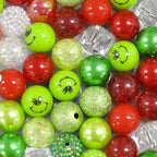 Bubblegum Beads 20mm Grinch Red Green Glitter Chunky Mix 50pcs 2