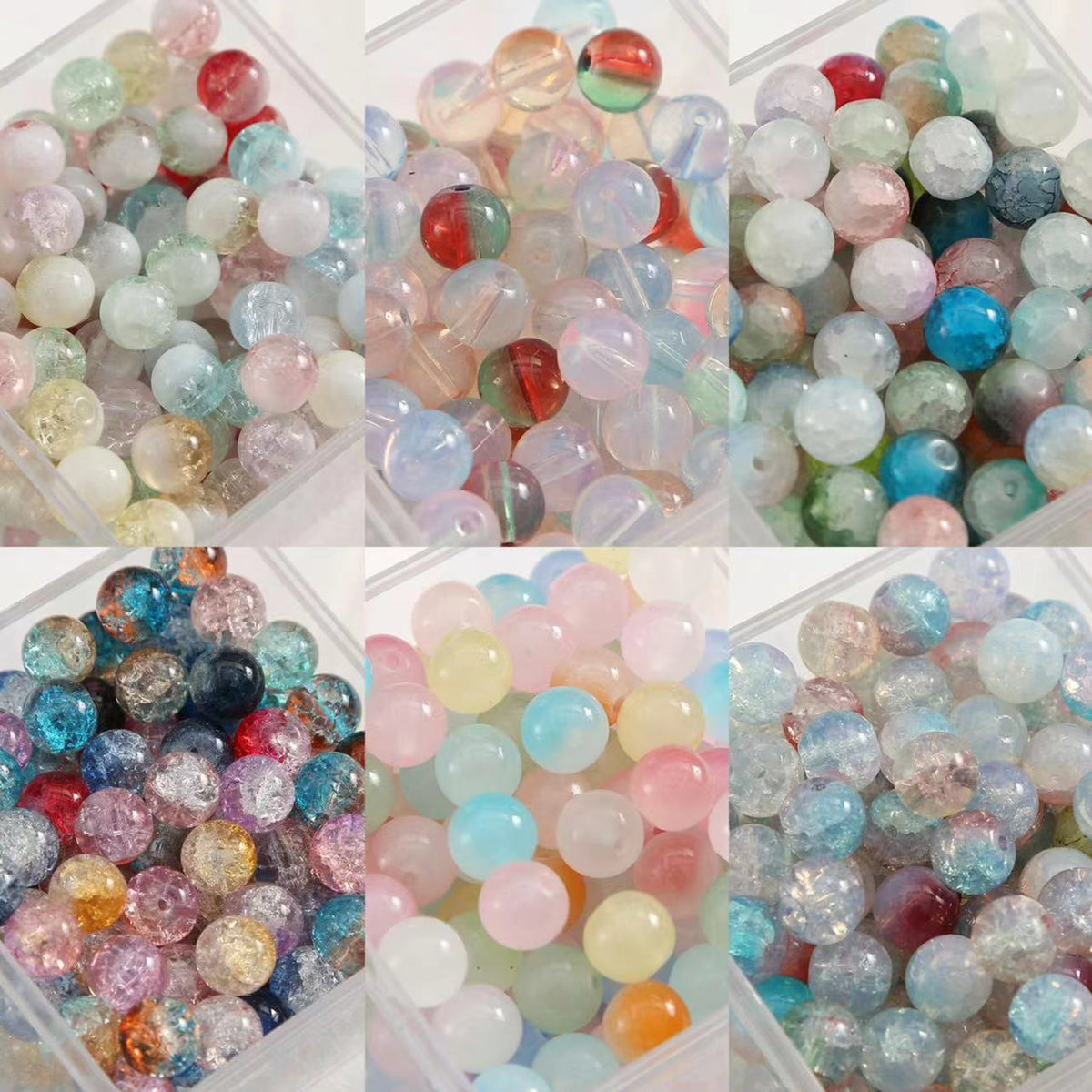 Crackle Glass Beads 10mm Gradient Pastel Colors 60pcs