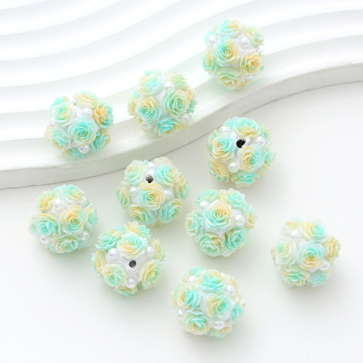 Embellished Flower Cluster Clay Beads 20mm Gradient Rose 10pcs 45