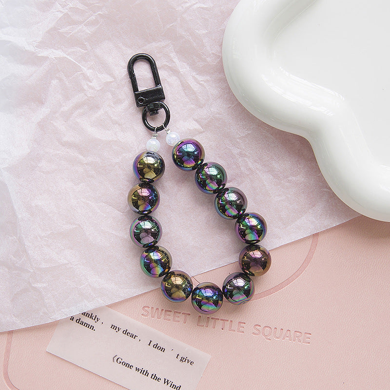 Acrylic Colour Beaded Wristlet Keychain Glossy Metal Clip 7