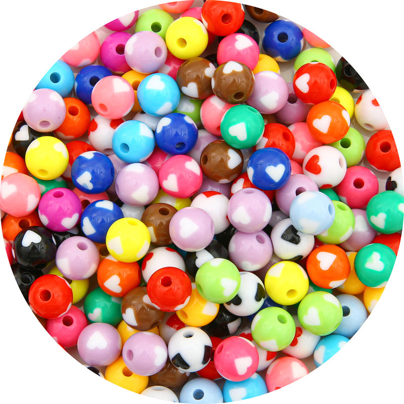 Heart Round Acrylic Beads 12mm Colored Striped Printed 10pcs 5