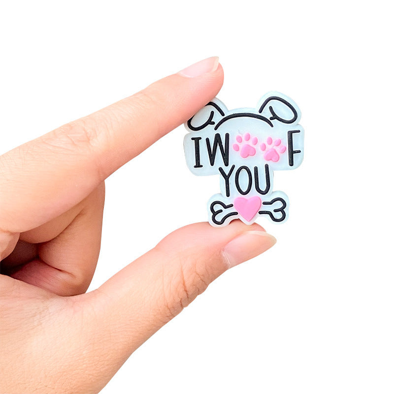 Silicone Focal Beads Letter Animal Paw Prints Heart 10pcs 2